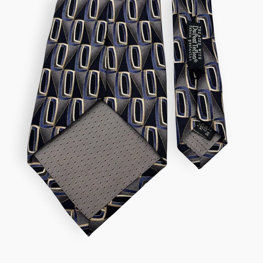 Vintage Albert Nipon Silk Neck Tie Blue Gray Geometric 59.5in Abstract - Picture 2 of 8